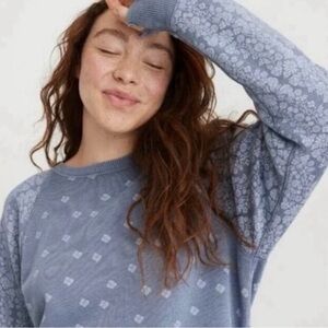 Aerie Blue Floral Sweatshirt S